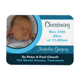 Blue Photo Christening/Baptism Magnet Invitations