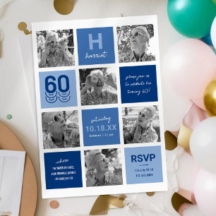 Blue Photo Collage 60th Birthday Invitation