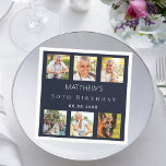 Blue photo collage birthday party napkin<br><div class="desc">For a 50th (or any age) birthday,  celebrating his/her life with a collage of 6 of your high quality photos of her,  her friends,  family,  interest or pets.  Personalise and add a name,  age,  date.    A dark blue background.</div>