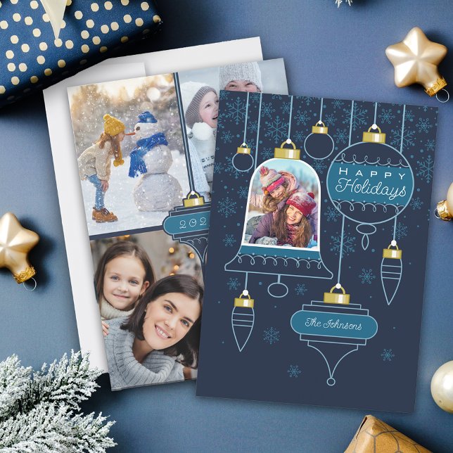 Blue Photo Collage Happy Holiday Card (Creator Uploaded)