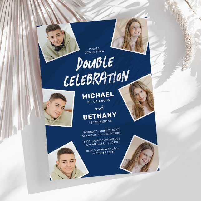 Blue Photo Collage Twin Birthday Invitation (Creator Uploaded)