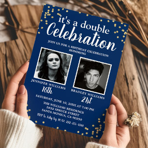 Blue Photo Dual Birthday Party Invitation