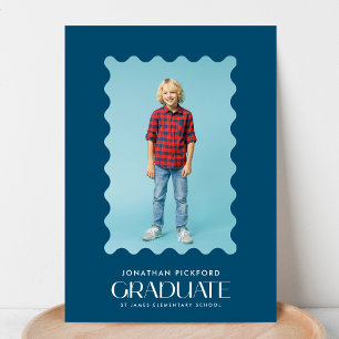 Blue Photo Elementary Graduate Wavy Frame Announcement