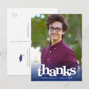 Blue photo graduation bold typography thank you postcard