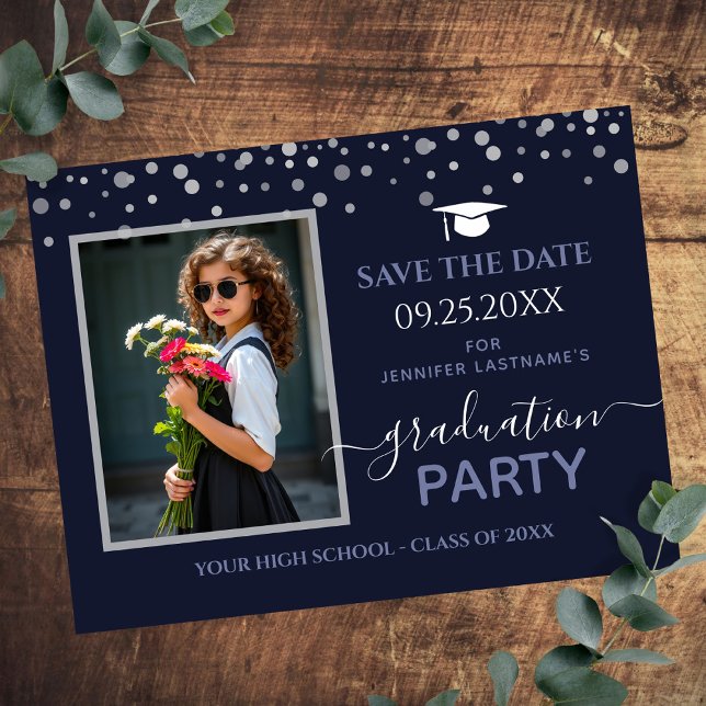 Blue Photo Graduation Party Save the Date Invitation (Creator Uploaded)