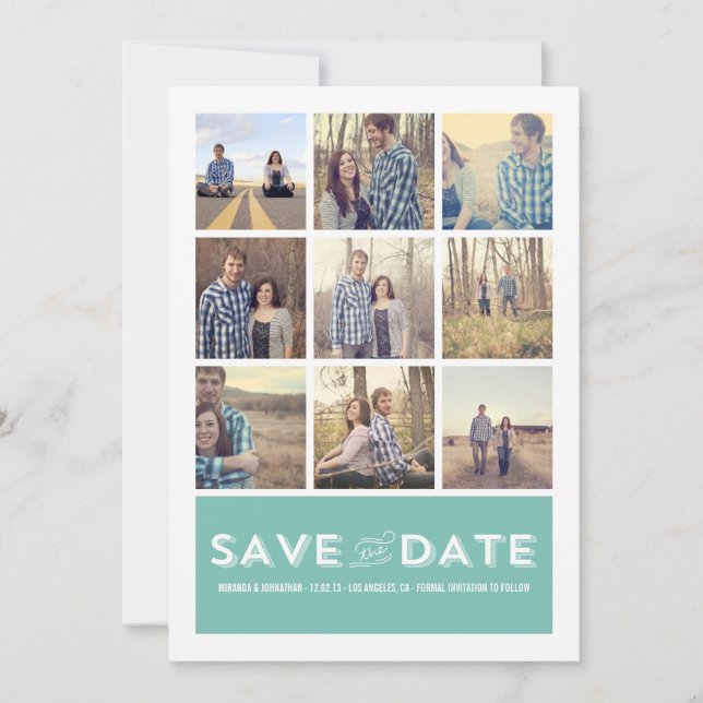 Blue Photo Grid Save The Date Announcements (Front)