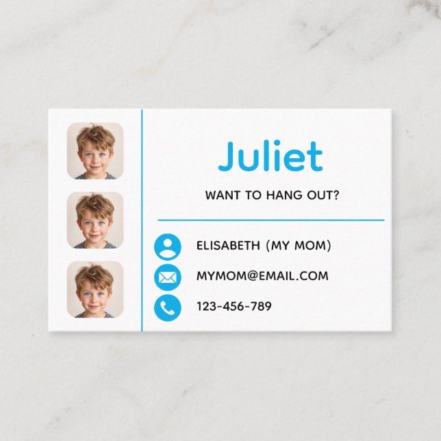 Blue Photo Kids Playdate Card (Front)