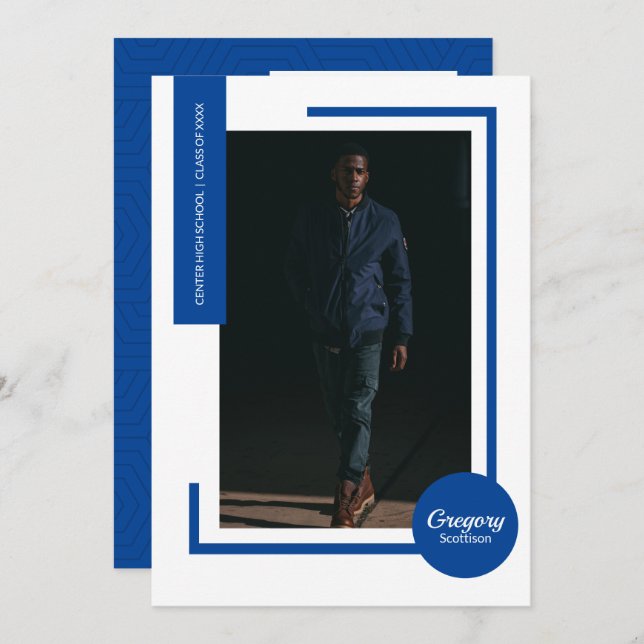 Blue Photo Modern Photo Graduation Invite (Front/Back)