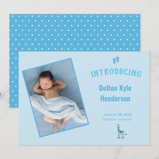 Blue Photo Newborn Baby Boy Announcement