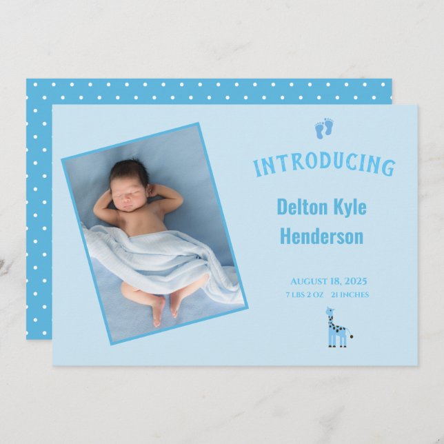 Blue Photo Newborn Baby Boy Announcement (Front/Back)