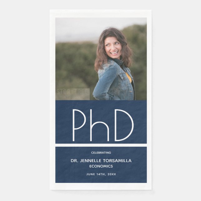 Blue Photo PhD Graduation Napkin (Front)