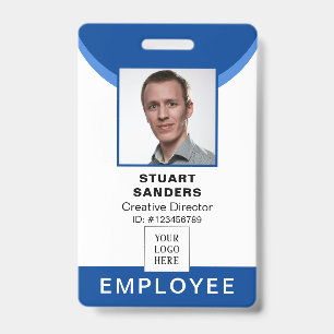 Blue Photo QR Code Employee ID Badge