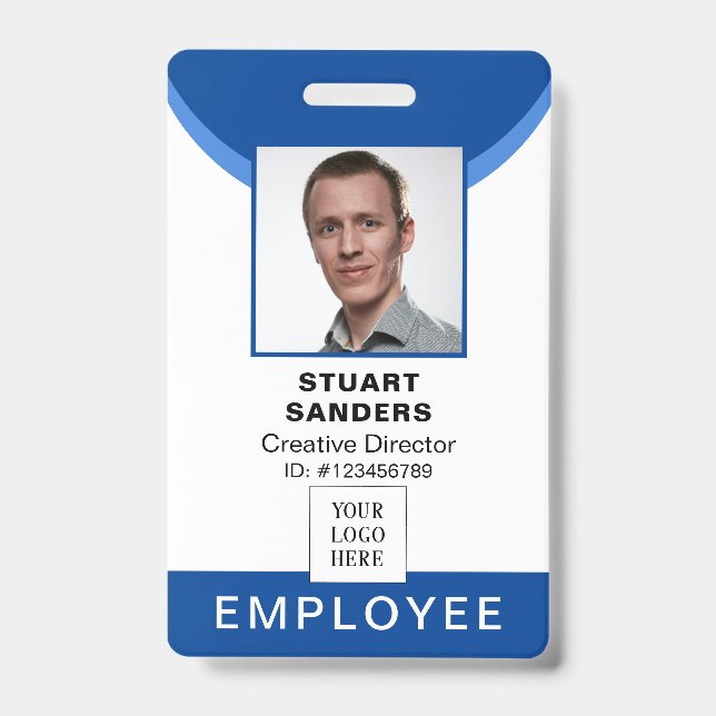 Blue Photo QR Code Employee ID Badge (Front)