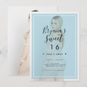 Blue Photo Tint Overlay 2 Modern Minimal Sweet 16 Invitation