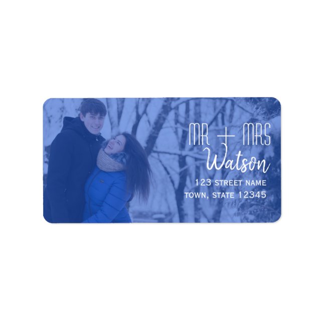 Blue Photo Wedding Return Address Label (Front)