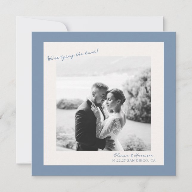 Blue Photo Wedding Save the Date Invitation (Front)