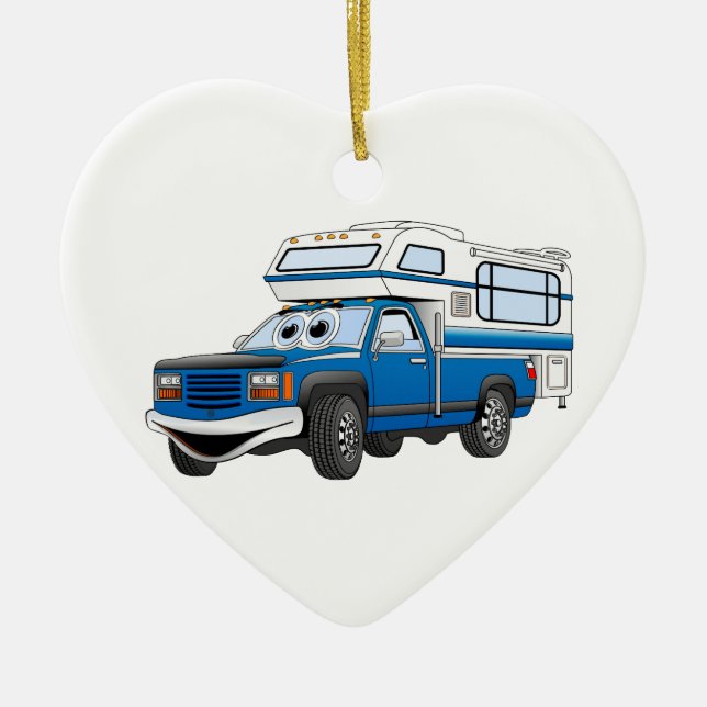 Blue Pick Up Camper Cartoon Ceramic Tree Decoration (Front)
