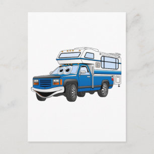 Blue Pick Up Camper Cartoon Postcard