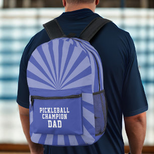 Blue Pickleball Champion Dad Printed Backpack