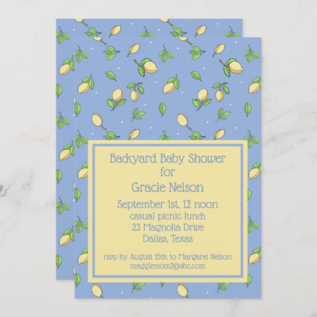 Blue Picnic Baby Shower Lemons Invitation (Front/Back)