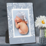 Blue Picture Easel Back Frameless Photo Holder Plaque<br><div class="desc">This charming tabletop easel features your favourite photo surrounded with a beautiful border of white foliage, dots and berries on a pale blue background. CHANGE the background colour to MATCH your photo. CHANGE the LOVE text to anything - TIP: put your text between the two squares to retain the text...</div>