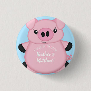 Blue Pig Baby Shower 3 Cm Round Badge
