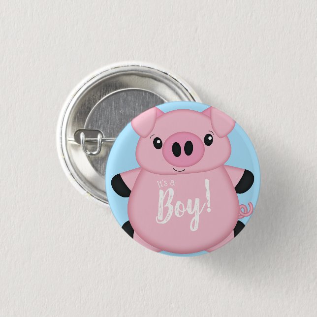 Blue Pig Baby Shower 3 Cm Round Badge (Front & Back)