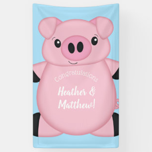 Blue Pig Baby Shower Banner