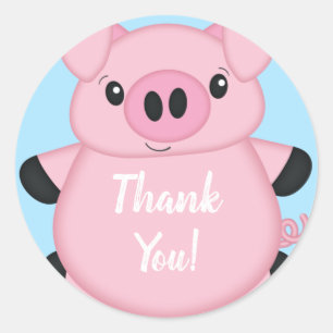 Blue Pig Baby Shower Classic Round Sticker
