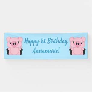 Blue Pig Birthday Party Banner