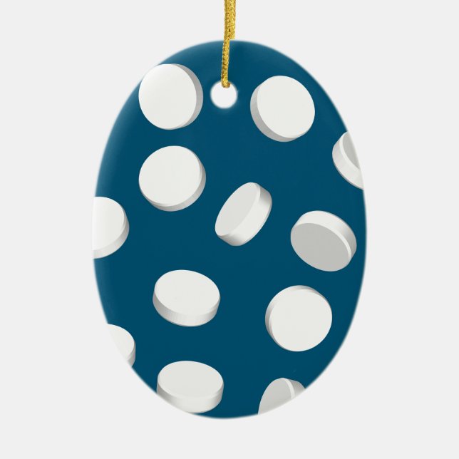 blue pills drugs ceramic tree decoration (Front)