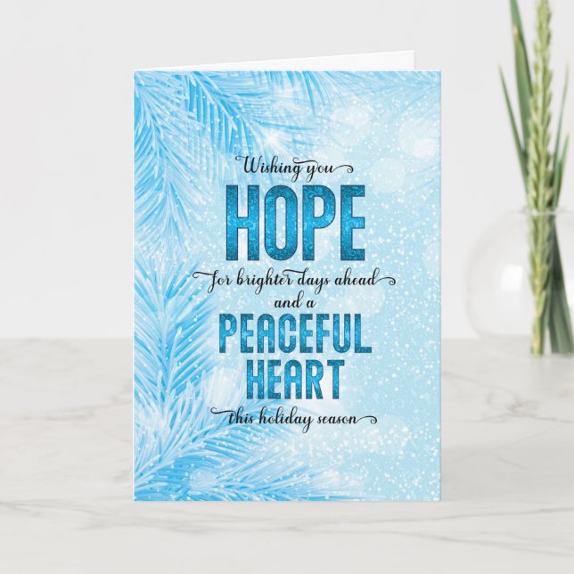 Blue Pine Branches Hope for Brighter Days Holiday Card (Front)