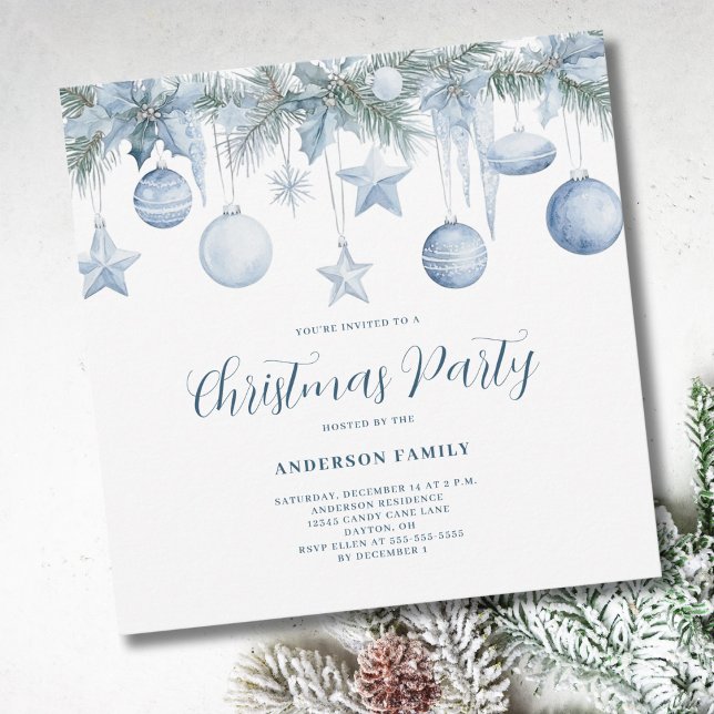 Blue Pine Christmas  Invitation (Creator Uploaded)