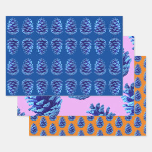 Blue Pine Cone Art Wrapping Craft Paper