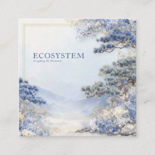 Blue Pine Tree Landscape Gold Frame Artistic Square Business Card