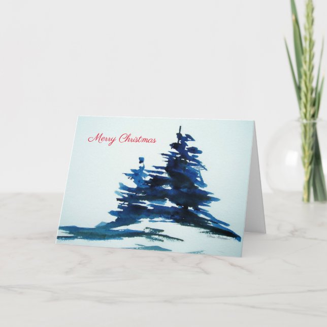 Blue Pine Trees Christmas Card (Front)