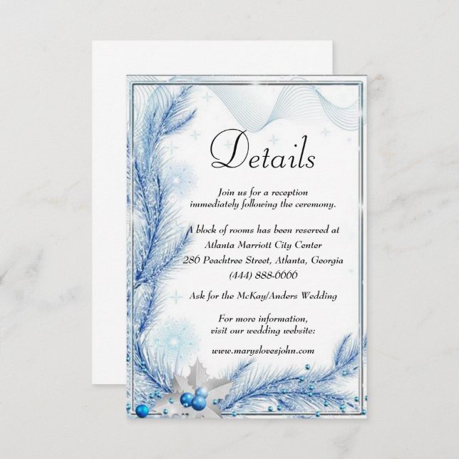 Blue Pine Winter Christmas Wedding Details Enclosure Card (Front/Back)