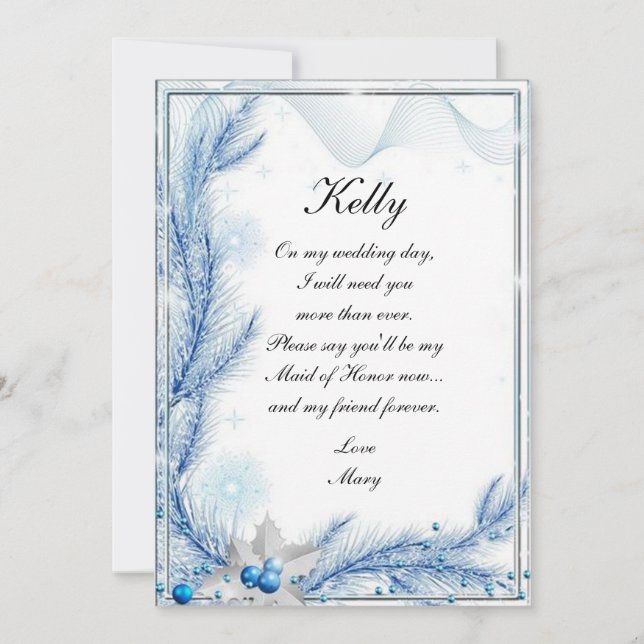Blue Pine Winter Christmas Wedding Maid Of Honour Invitation (Front)