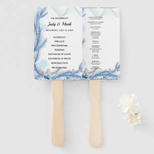 Blue Pine Winter Christmas Wedding Program Hand Fan