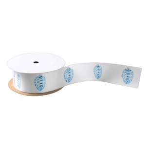 Blue Pinecone White Ribbon Satin Ribbon