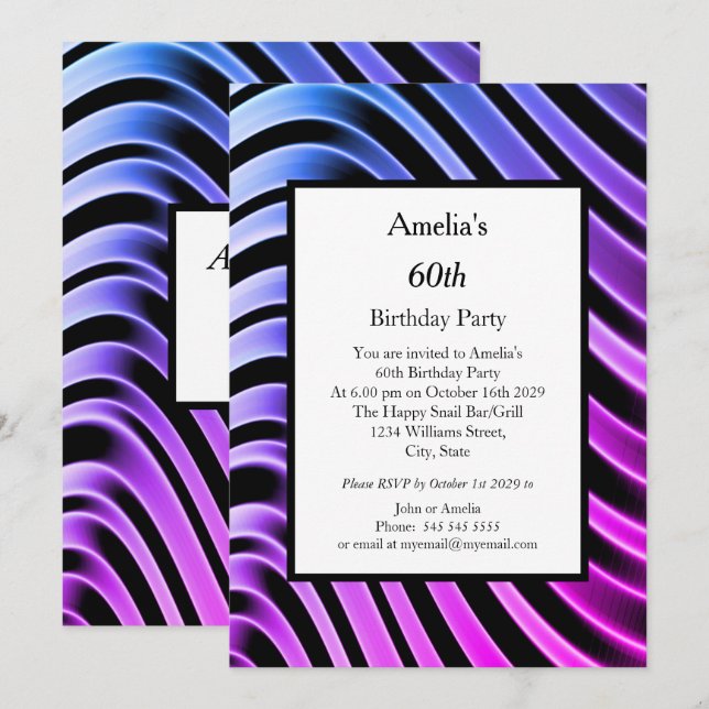 Blue Pink 60th Birthday Party Modern Invitation (Front/Back)