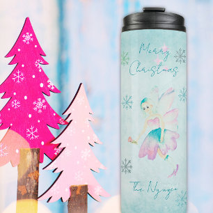 Blue & Pink 6 Photo Christmas Fairy Collage Thermal Tumbler