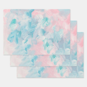 Blue pink abstract brush art. Modern delicate soft Wrapping Paper Sheet