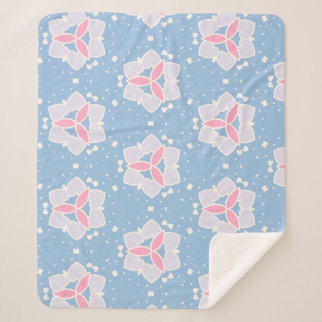 Blue & Pink Abstract Heart Pattern Sherpa Blanket (Front)