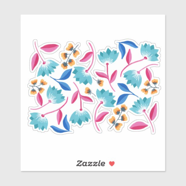 Blue Pink Abstract Painted Floral Sticker (Sheet)