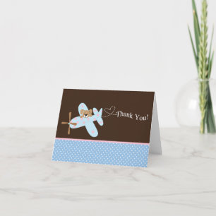 Blue & Pink Aeroplane Baby Shower Thank You Card