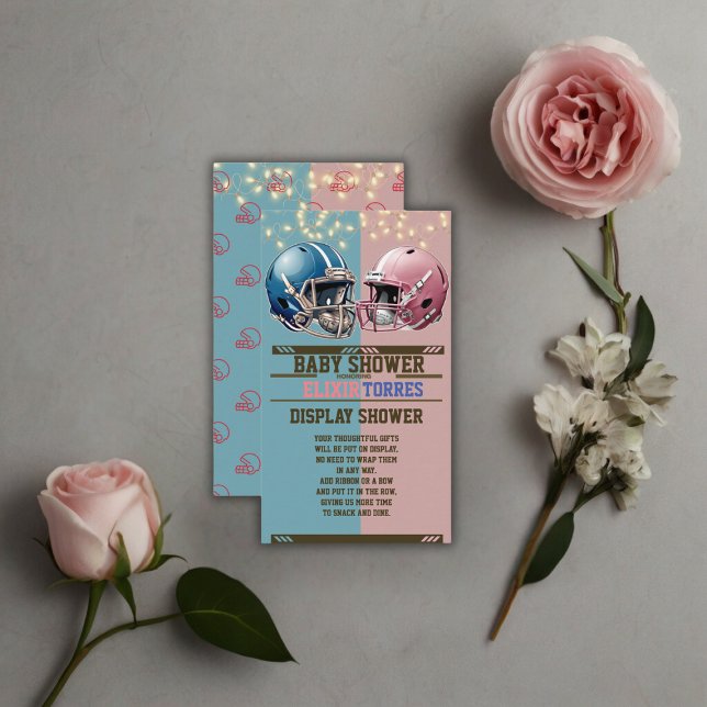 Blue & Pink American Football Helmet Baby Shower Enclosure Card (Creator Uploaded)