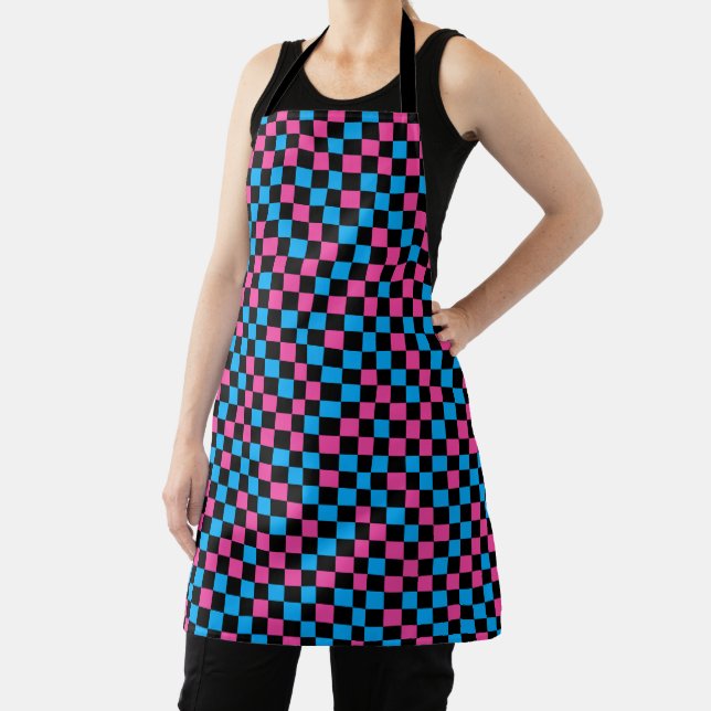 Blue Pink And Black Chequered Pattern  Apron (Insitu)