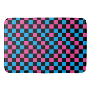 Blue Pink And Black Chequered Pattern Bath Mat