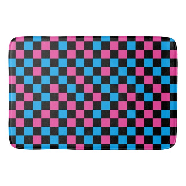 Blue Pink And Black Chequered Pattern  Bath Mat (Front)